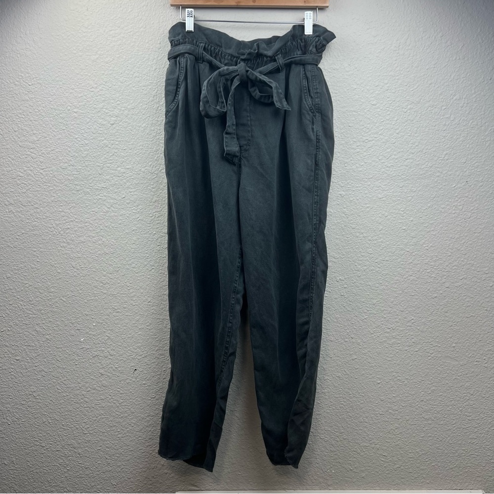 Aerie Twill High Waisted Paperbag Waist Belted Pants in Faded Black Sz L